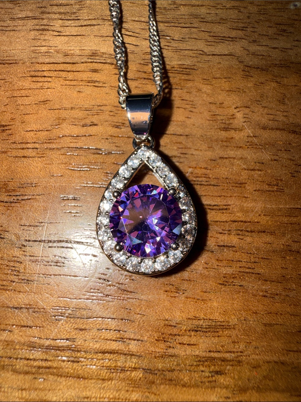 Sterling Teardrop Pendant Necklace with Purple Center Stone